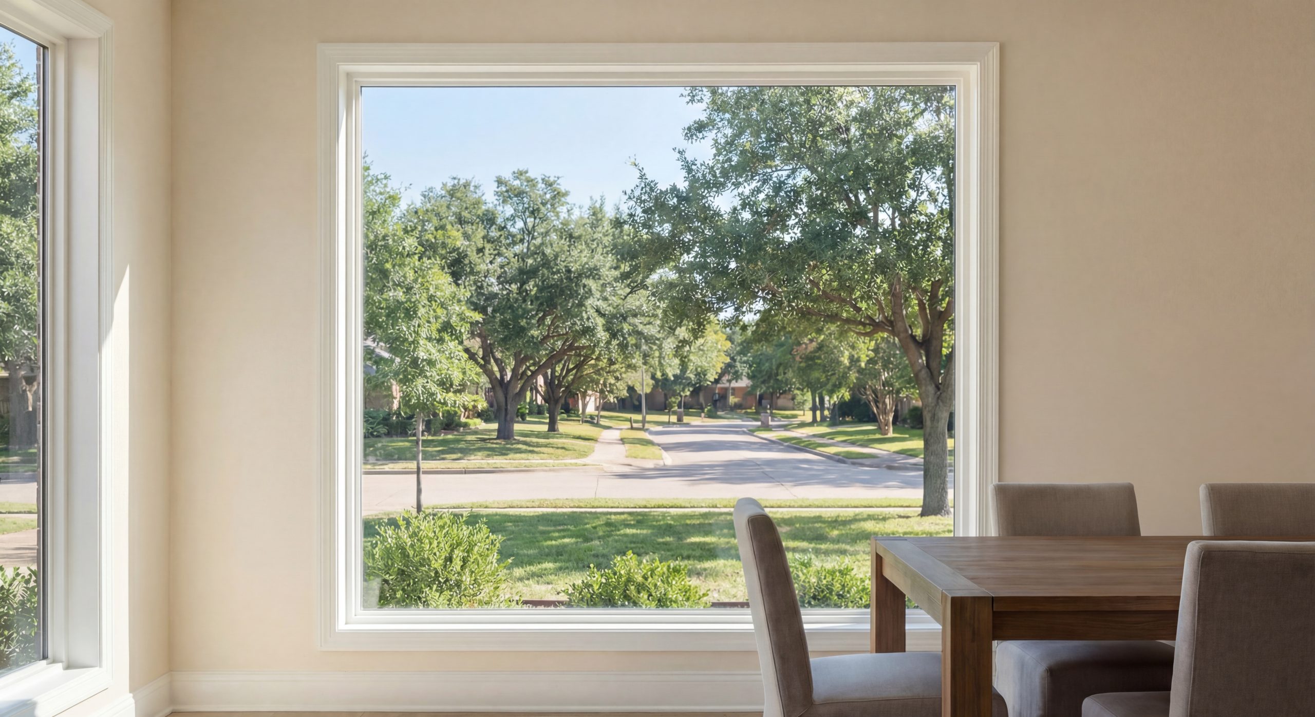 Modern vinyl windows with larger glass area bringing natural light into a North Texas home